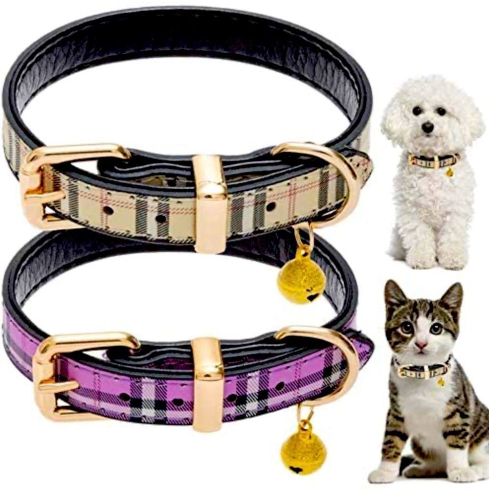 Soft Leather Dog Cat Collar with Bells